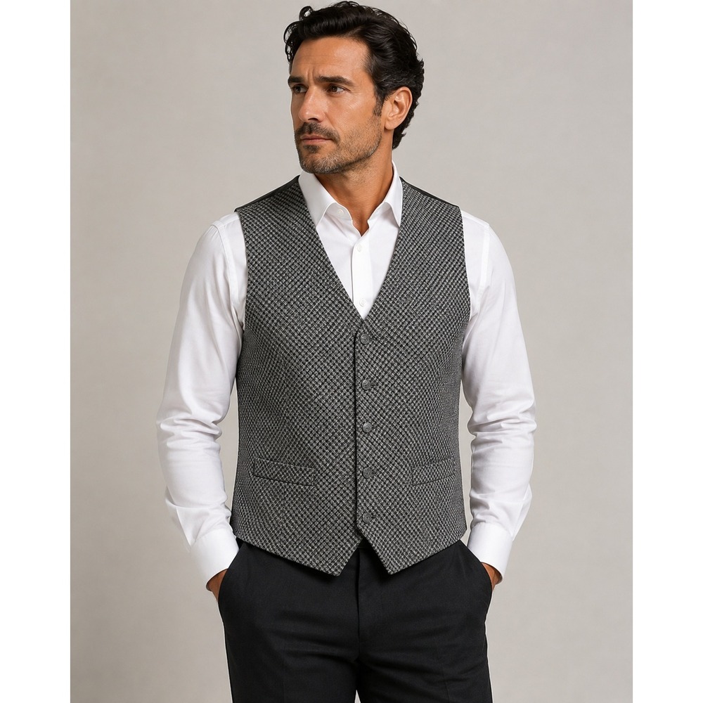 Wool Blend Bogari Gray Black Pattern Vest Mens Large Italian Waistcoat